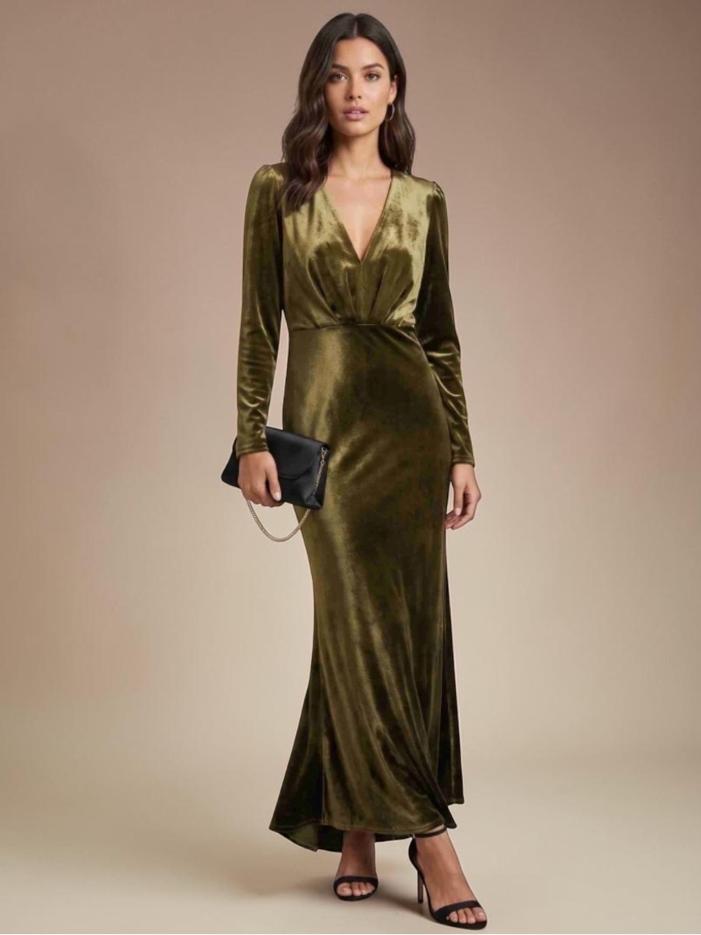 REISS KLARA VELVET PLUNGE MAXI DRESS